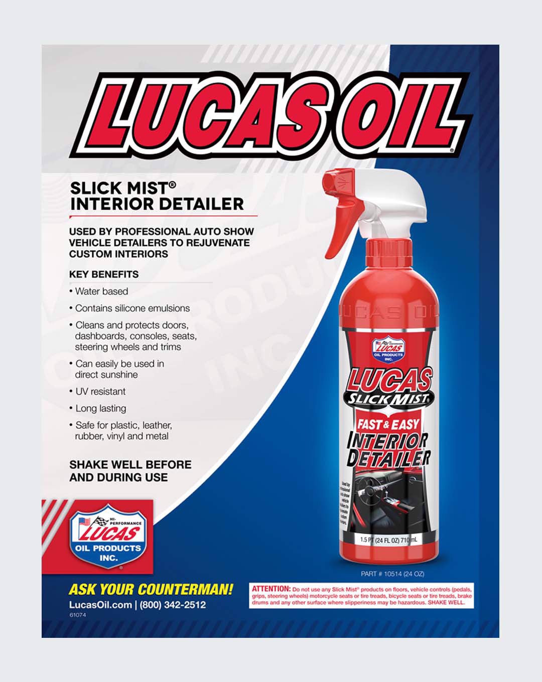 LUCAS OIL- SLICK MIST INTERIOR DETAILER 24 FL.OZ - 10514