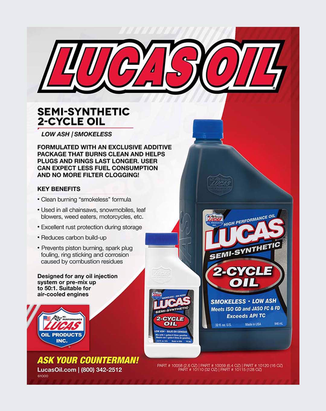 Lucas Oil Semi Synthetic 2-Cycle Oil 1 Pint (473ml) 10120