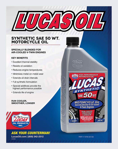 LUCAS OIL - Synthetic SAE 50 WT Motorcycle V-Twin Oil  1 Quart - 10765