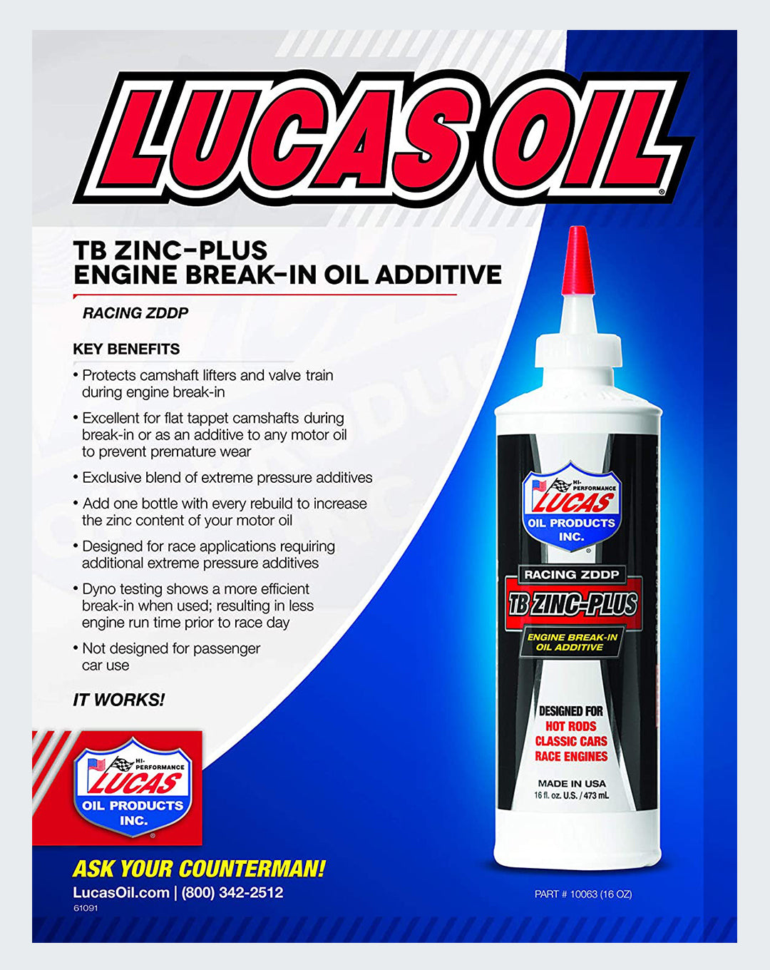 LUCAS OIL- ENGINE BREAK IN OIL ADDITIVE 16 OUNCE - 10063