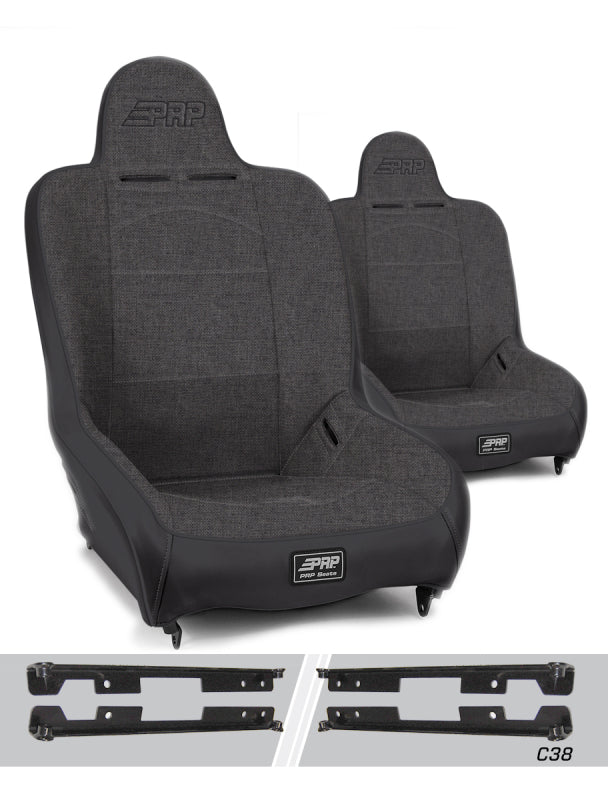 طقم مقاعد تعليق خلفية عالية فاخرة طراز Premier High Back Suspension Seats من PRP لسيارة جيب رانجلر JK/JKU (زوج) - رمادي
