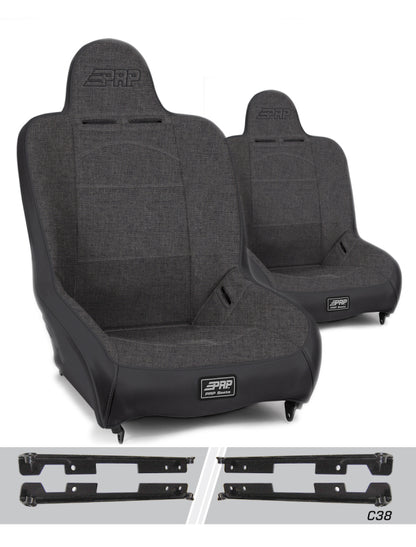 طقم مقاعد تعليق خلفية عالية فاخرة طراز Premier High Back Suspension Seats من PRP لسيارة جيب رانجلر JK/JKU (زوج) - رمادي