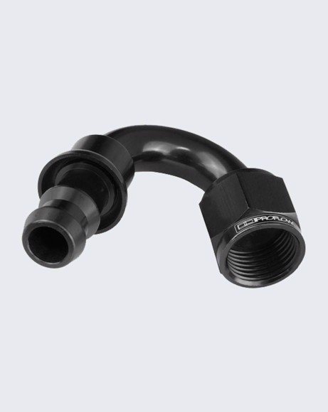 Picture of Proflow 150 Degree Push Lock Hose End Barb 0.5in To Female -08AN, Black PFE405-08BK