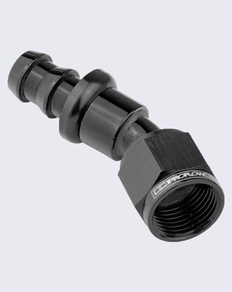 Picture of Proflow 30 Degree Push Lock Hose End Barb 0.375in To Female -06AN, Black PFE407-06BK
