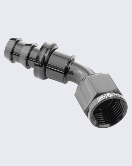 Picture of Proflow 45 Degree Push Lock Hose End Barb 0.375in To Female -06AN Black PFE402-06BK