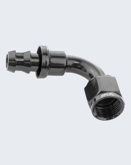 Picture of Proflow 90 Degree Push Lock Hose End Barb 0.5in To Female -08AN, Black PFE403-08BK