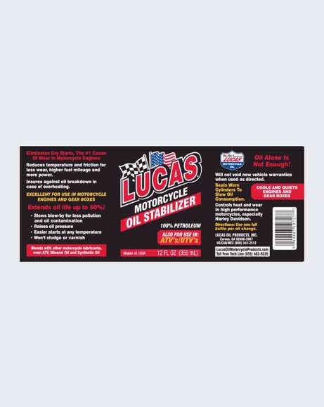 Picture of LUCAS OIL- MOTOR CYCLE OIL STABILIZER 12 OUNCE - 10727