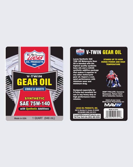 Picture of LUCAS OIL Synthetic SAE 75W-140 V-Twin Gear Oil-1-Quart -10791